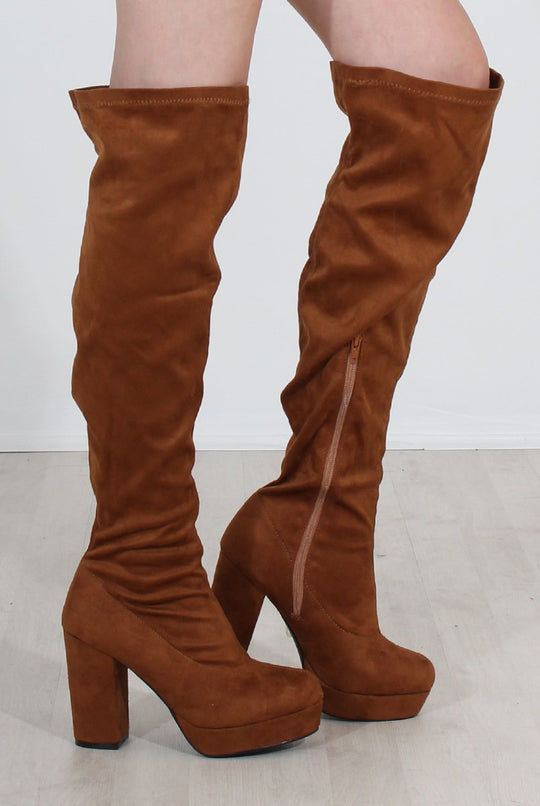 Shaia Tan Suede Over The Knee Boots