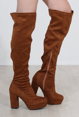 Shaia Tan Suede Over The Knee Boots-Boots