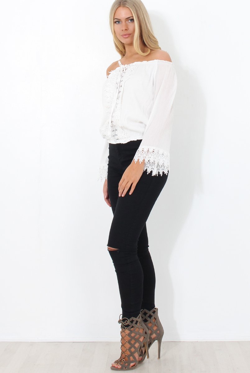 Shannon White Lace Ruffle Crop Top-Crop Tops