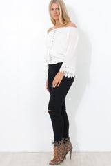 Shannon White Lace Ruffle Crop Top-Crop Tops