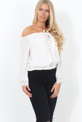 Shannon White Lace Ruffle Crop Top-Crop Tops