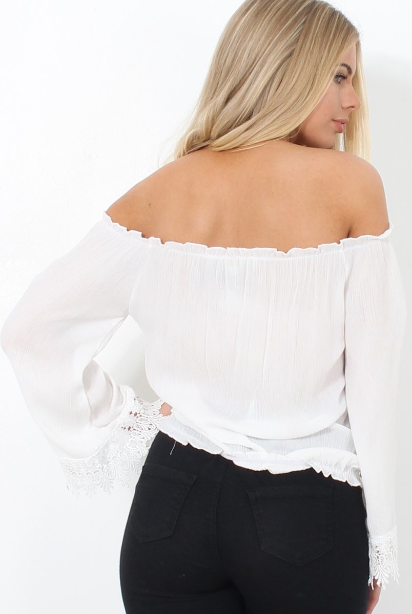 Shannon White Lace Ruffle Crop Top-Crop Tops