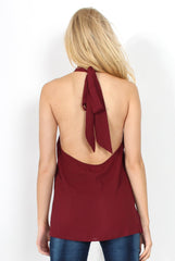 Sharon Wine Backless Halterneck Top-Tops