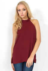 Sharon Wine Backless Halterneck Top-Tops