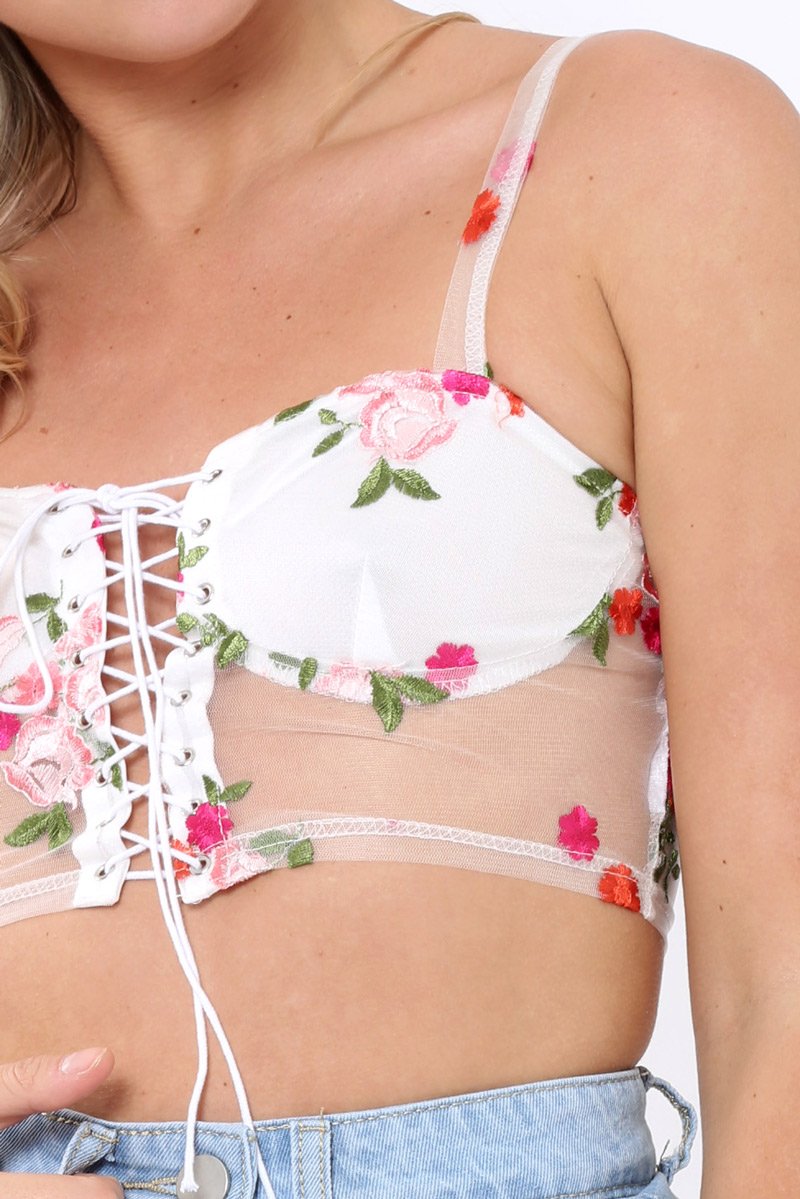 Sheer mesh floral embroidered bralet - Amy-Bralets
