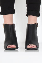 Sherry Black PU Cut Out Ankle Boot-Boots