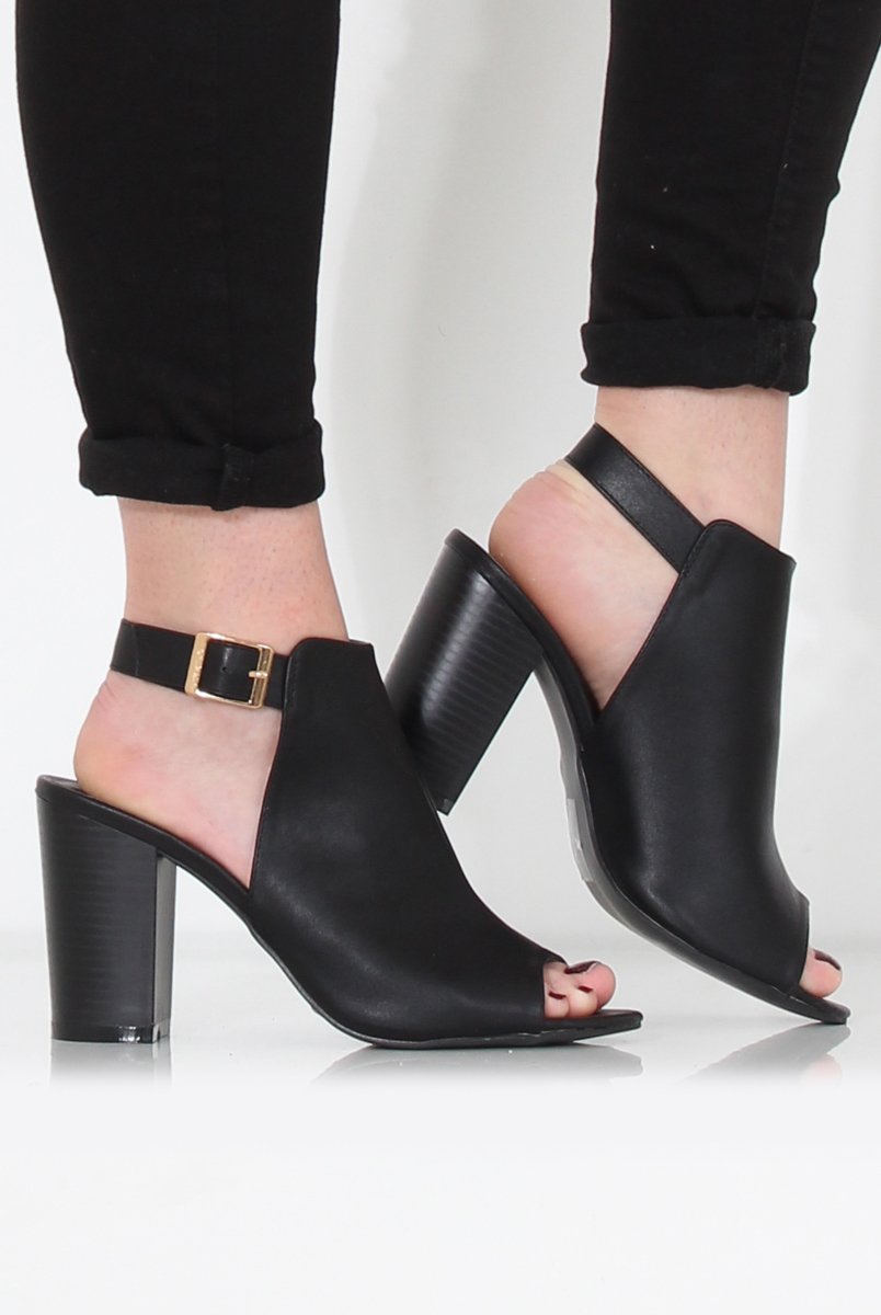 Sherry Black PU Cut Out Ankle Boot-Boots