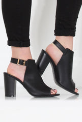 Sherry Black PU Cut Out Ankle Boot-Boots