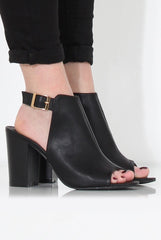 Sherry Black PU Cut Out Ankle Boot-Boots