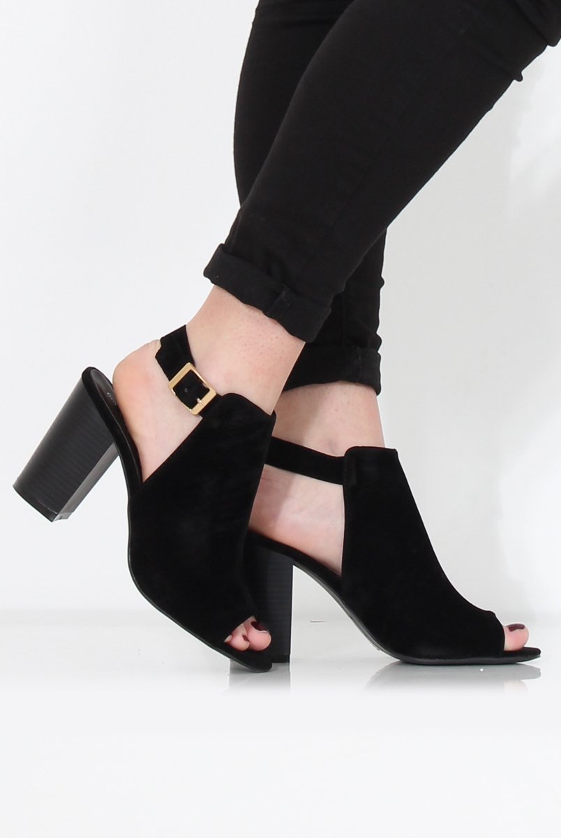 Sherry Black Suede Cut Out Ankle Boot-Boots