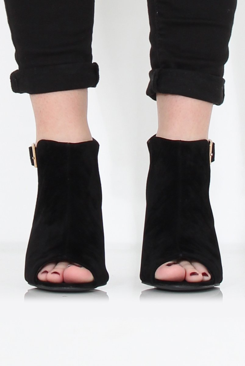 Sherry Black Suede Cut Out Ankle Boot-Boots