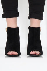 Sherry Black Suede Cut Out Ankle Boot-Boots