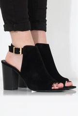 Sherry Black Suede Cut Out Ankle Boot-Boots