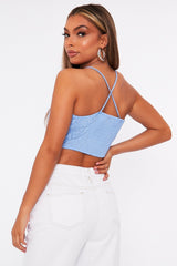 Shirred Detailing Blue Cut Out Crop Top - Lanai-Tops