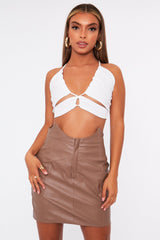 Shirred Detailing White Cut Out Crop Top -Lanai-Tops