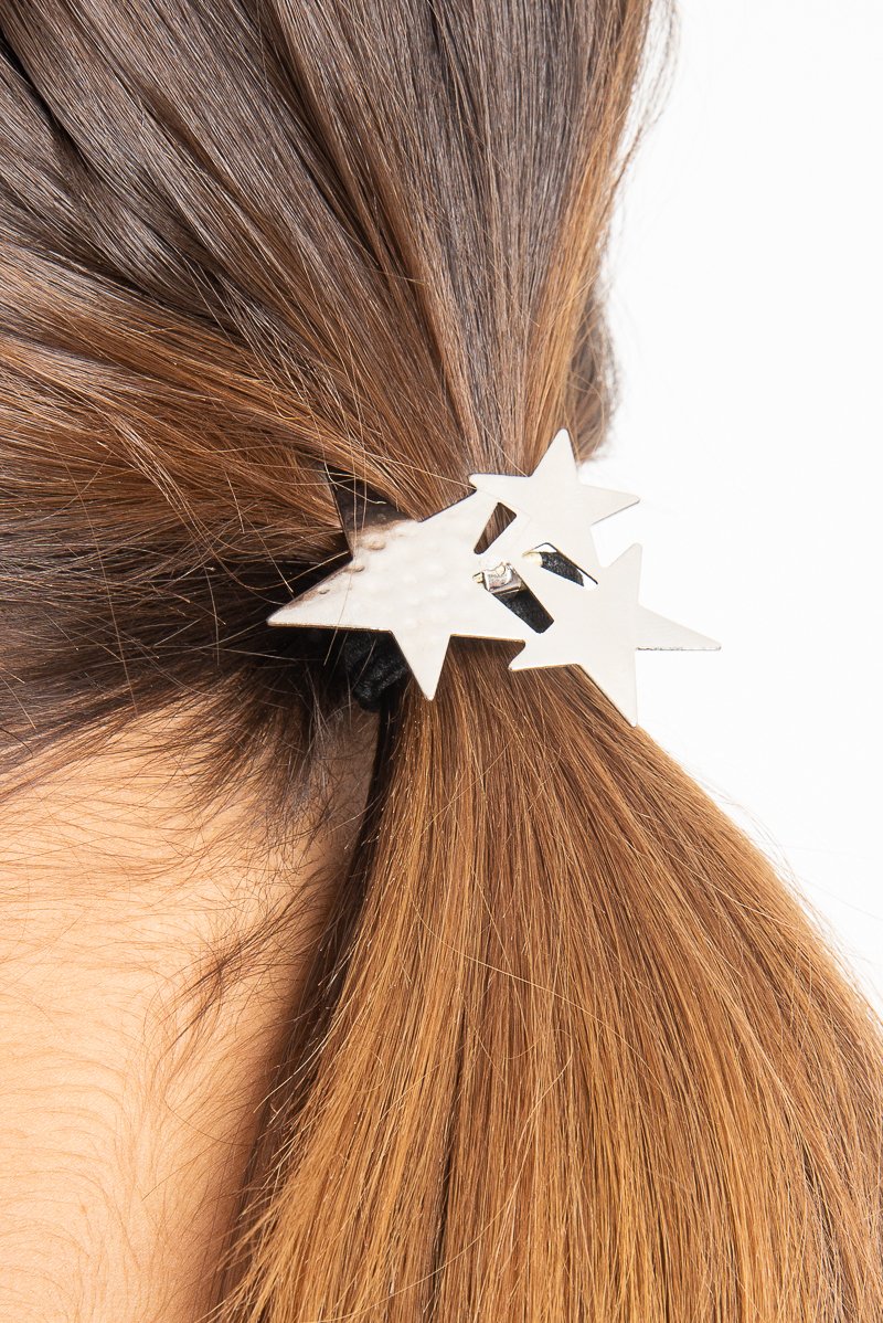 Silver 3 Metallic Star Hair Bobble - Aalia-Hair