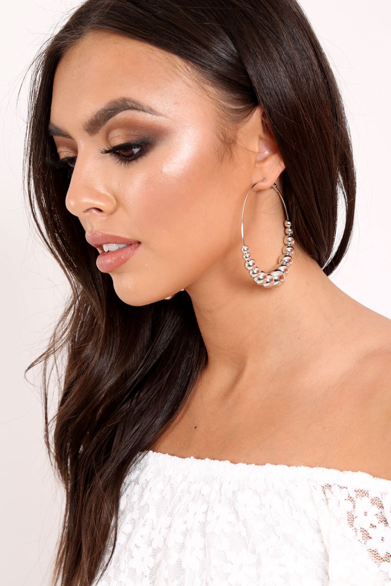 Silver Ball Large Hoop Earrings - Bellah-Jewellery