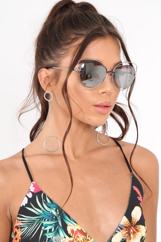 Silver Cat Eye Metallic Sunglasses - Graycie