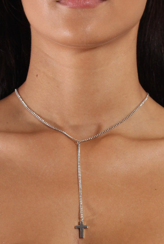 Silver Chain Cross Choker - Riona