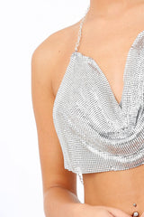 Silver Chain Halter Crop Top - Zayla-Crop Tops