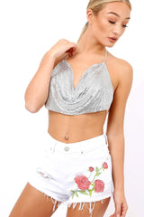Silver Chain Halter Crop Top - Zayla-Crop Tops