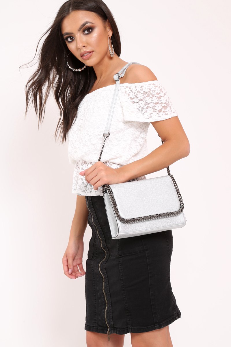 Silver Chain Trim Handbag - Graclynn-Bags