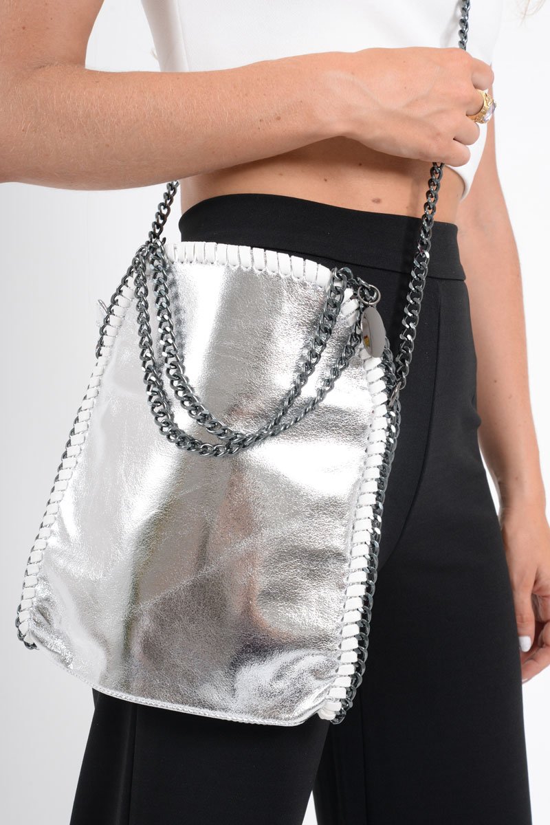 Silver Chain Trim Shoulder Bag - Errin-Bags