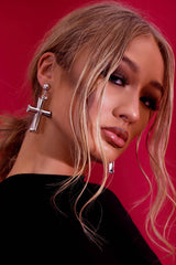 Silver Chunky Cross Earrings - Nyrie-Jewellery