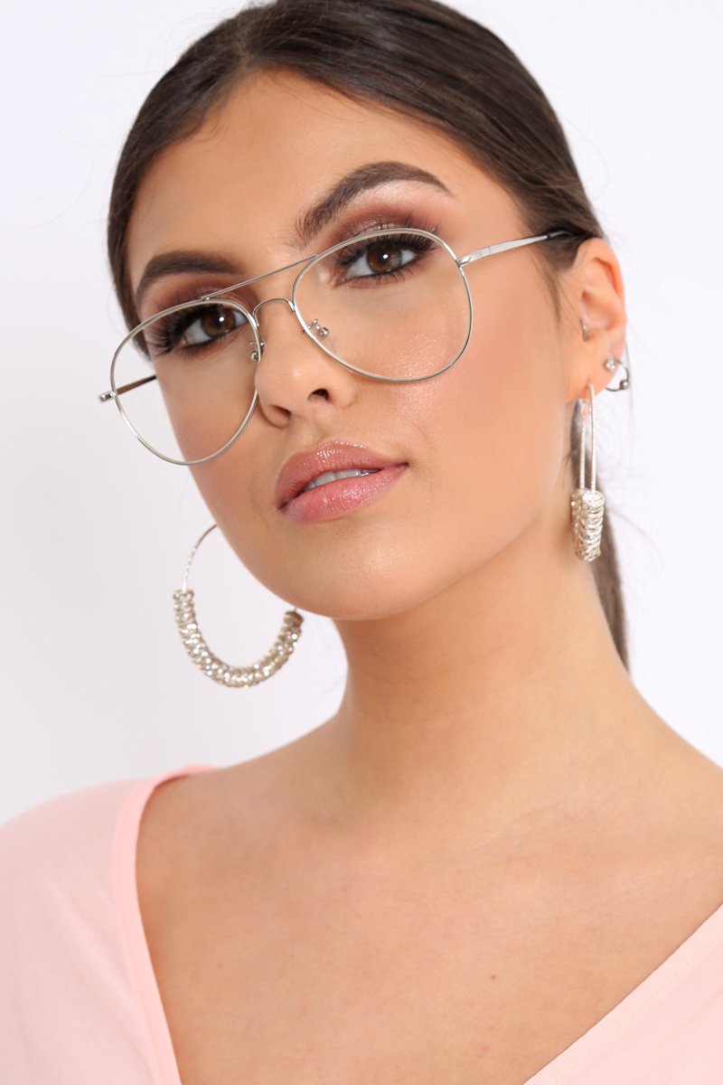 Silver Clear Circle Lens Top Bar Fashion Glasses - Lillie-Glasses