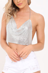 Silver Cowl Neck Chainmail Top - Shirel-Jewellery