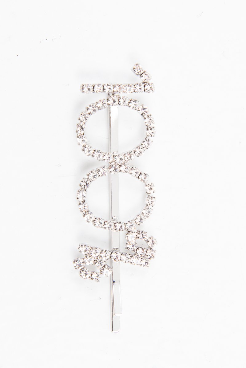 Silver Diamante 100% Slogan Hair Slide - Azelia-Hair
