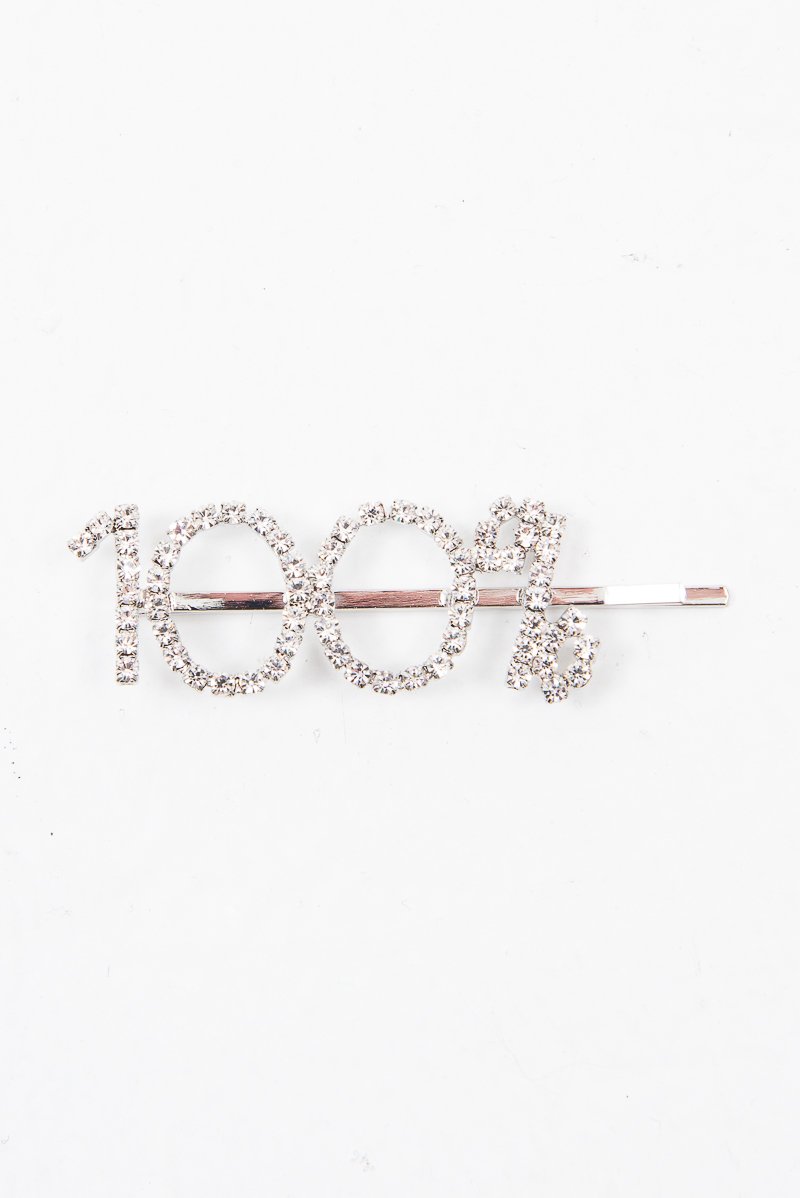 Silver Diamante 100% Slogan Hair Slide - Azelia-Hair