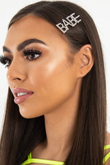 Silver Diamante Babe Slogan Hair Slide - Eriel-Hair
