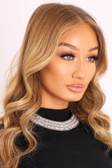 Silver Diamante Beaded Necklace - Deaira-Jewellery