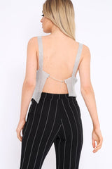 Silver Diamante Chain Crop Top - Zyva-Tops