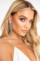 Silver Diamante Chain Detail Drop Earrings - Kristy-Jewellery