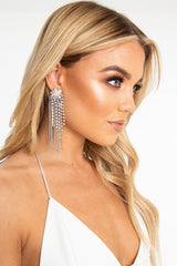 Silver Diamante Chain Detail Drop Earrings - Kristy-Jewellery