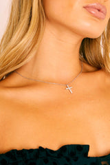 Silver Diamante Cross Necklace - Jouri-Jewellery