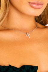 Silver Diamante Cross Necklace - Jouri-Jewellery