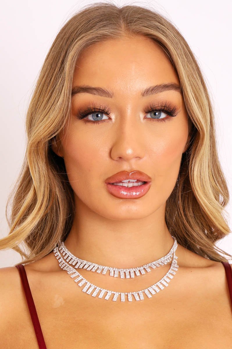 Silver Diamante Double Chain Necklace - Rhone-Jewellery