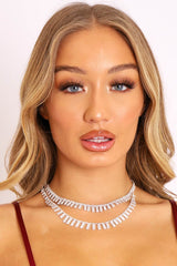 Silver Diamante Double Chain Necklace - Rhone-Jewellery