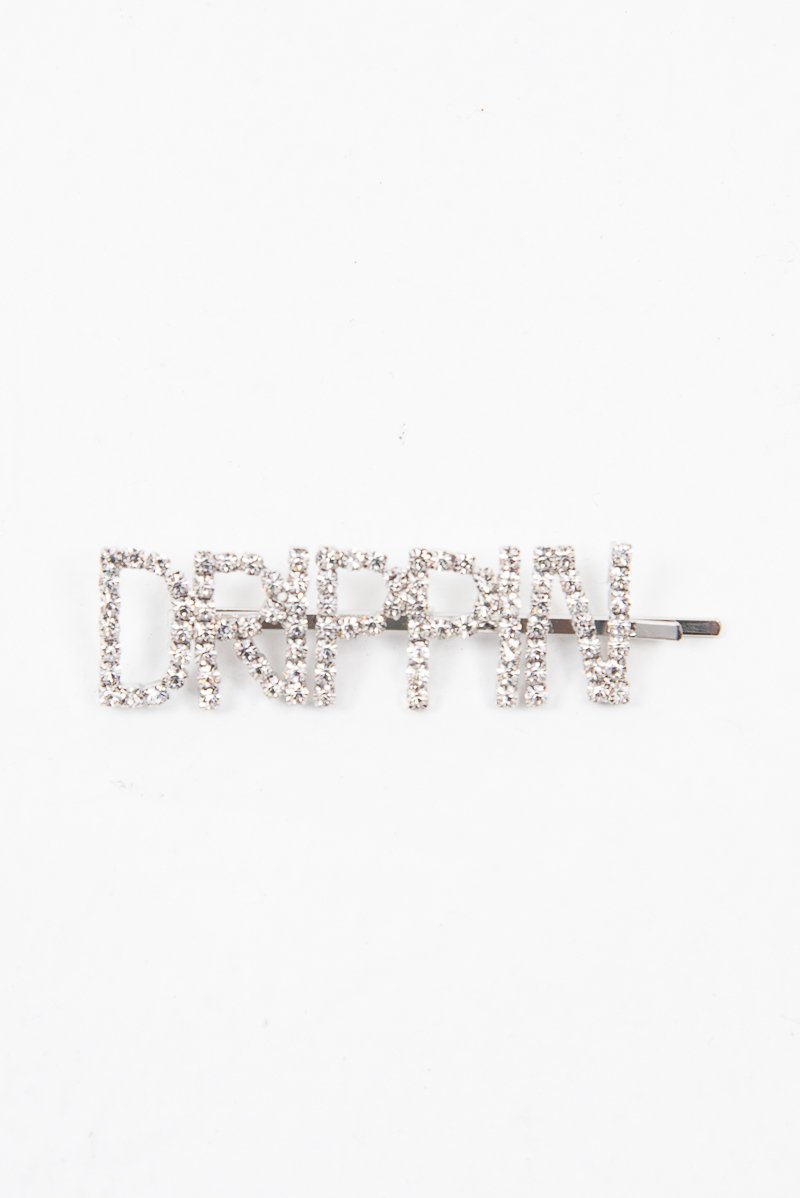 Silver Diamante Drippin Slogan Hair Slide - Azelia-Hair