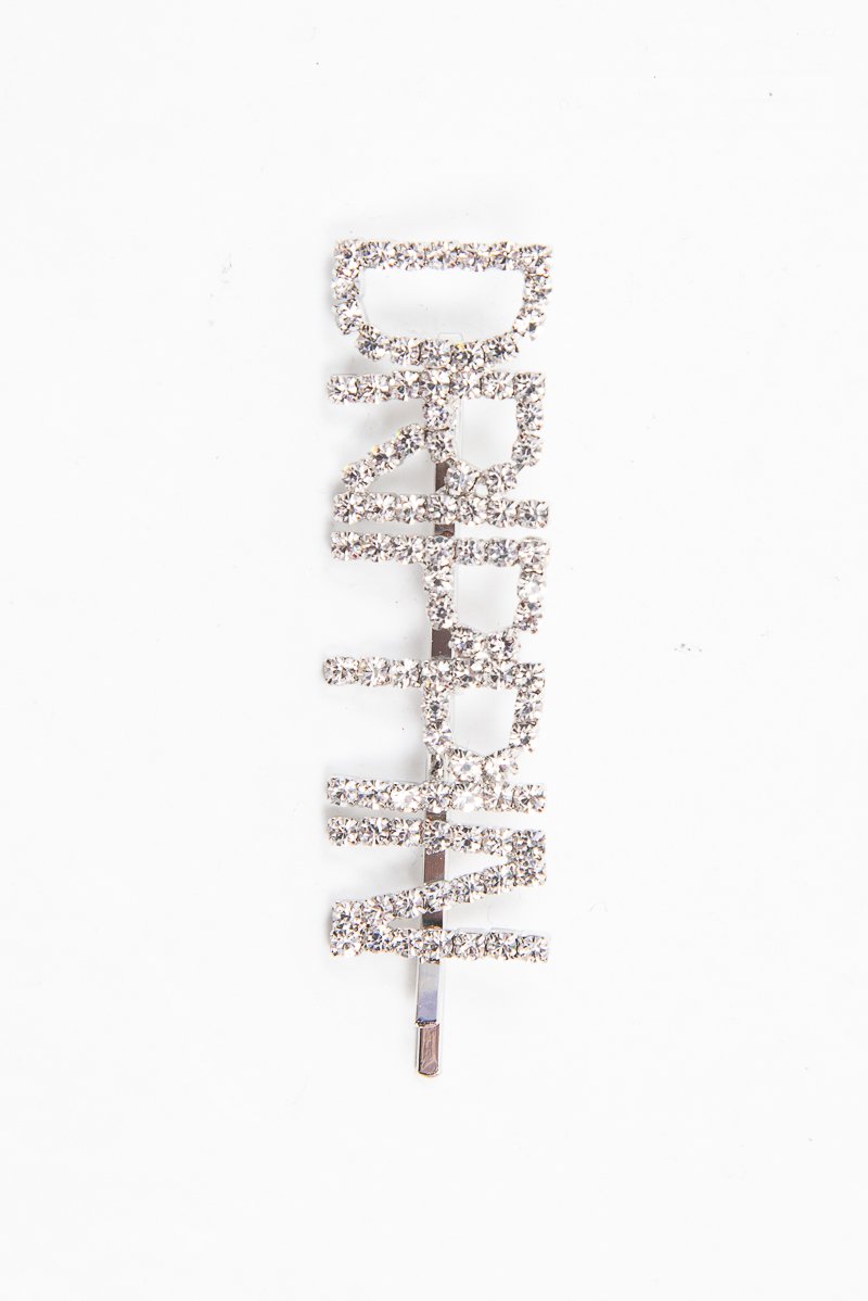 Silver Diamante Drippin Slogan Hair Slide - Azelia-Hair