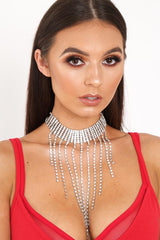 Silver Diamante Drop Choker Necklace - Madgie-Jewellery