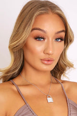 Silver Diamante Embellished Padlock Necklace - Stela-Jewellery