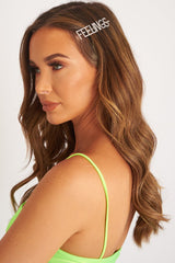 Silver Diamante Feelings Slogan Hair Slide - Azelia-Hair