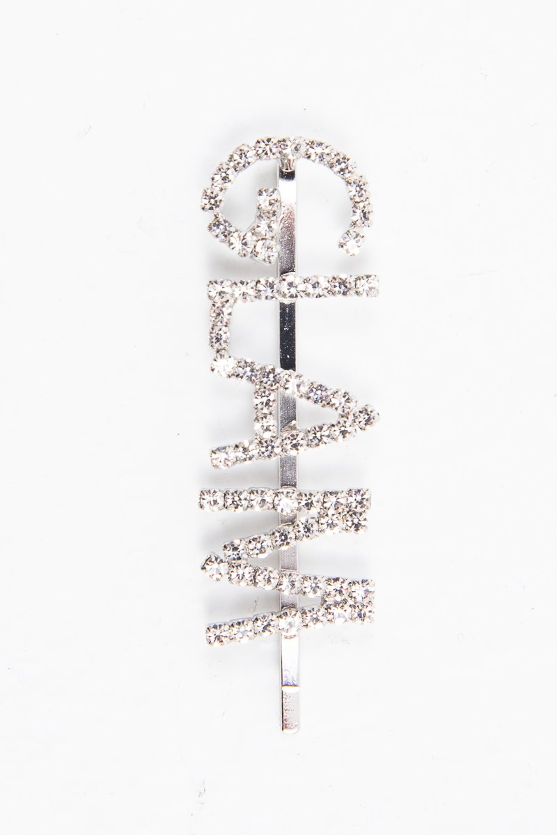 Silver Diamante Glam Slogan Hair Slide - Azelia-Hair