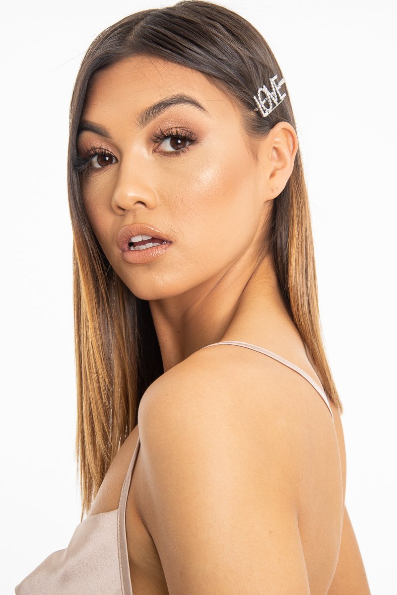 Silver Diamante Love Slogan Hair Slide - Eriel-Hair