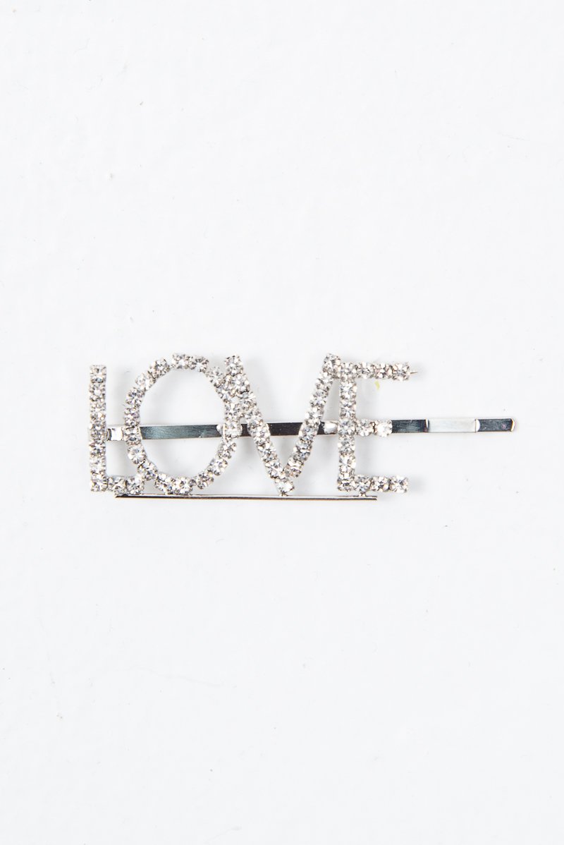 Silver Diamante Love Slogan Hair Slide - Eriel-Hair