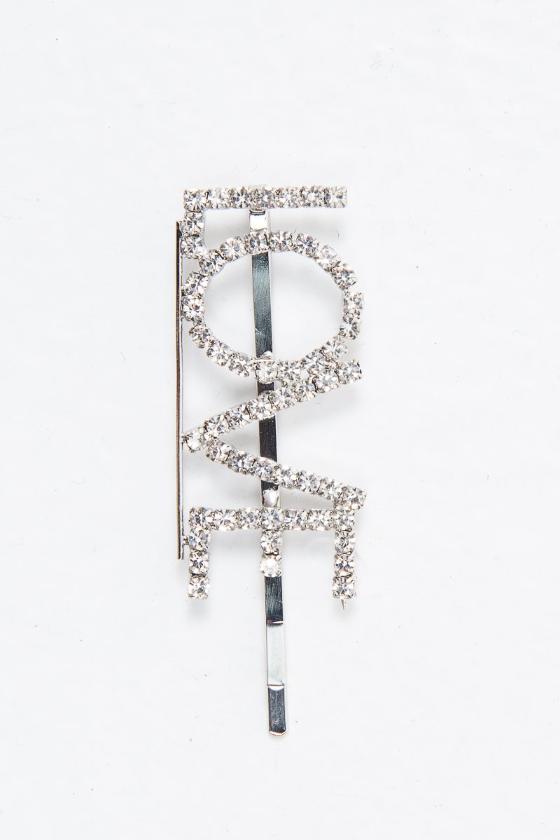 Silver Diamante Love Slogan Hair Slide - Eriel-Hair